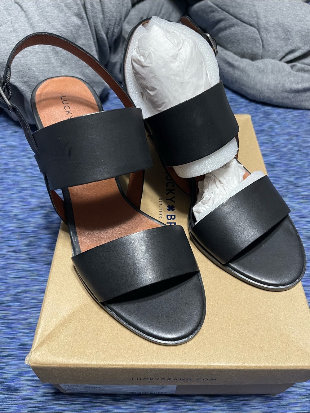 Lucky Brand Black Two-Band Slingback Sandals